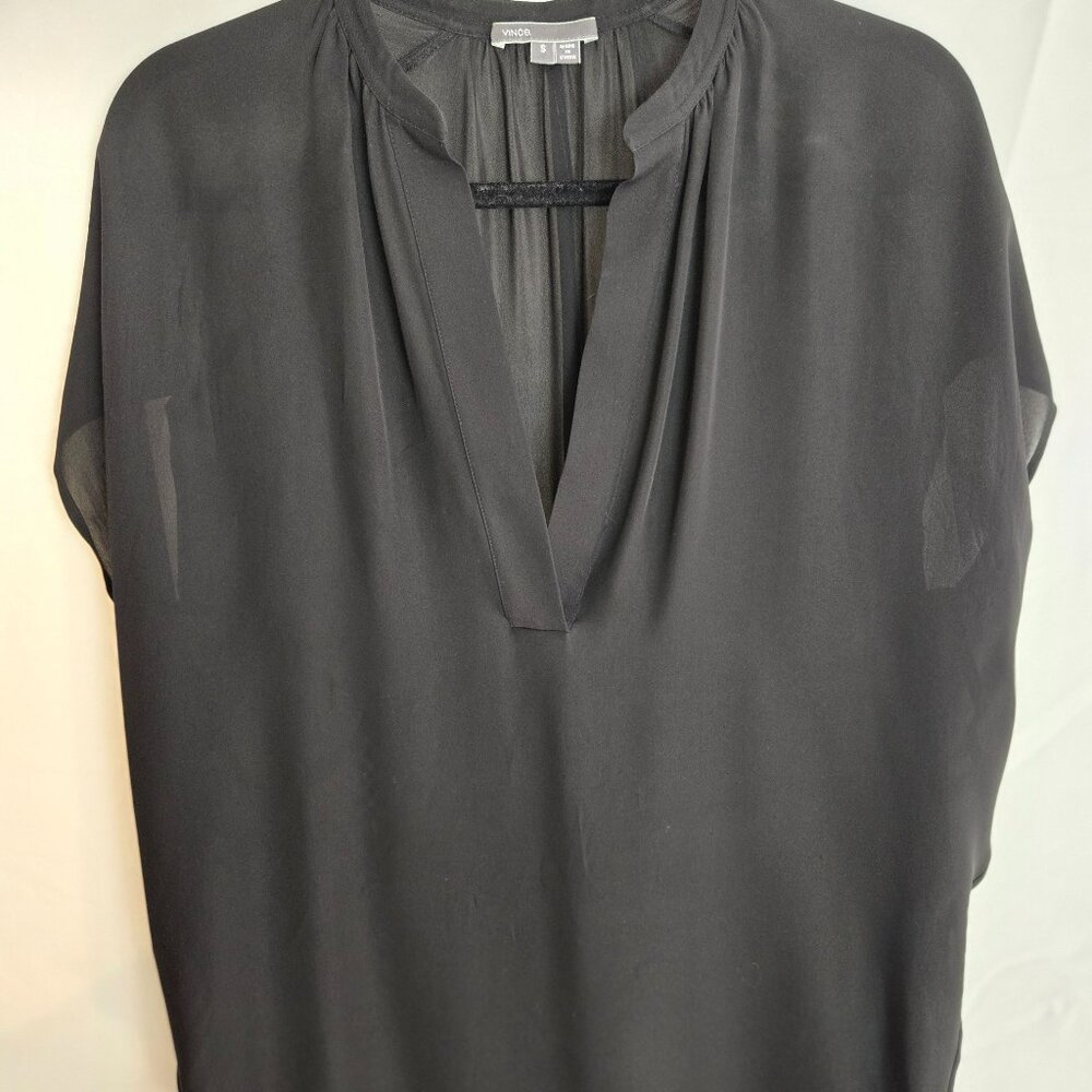 Vince Sheer Silk Cap Dolman Popover Blouse – Black, Size Small